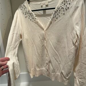 LOFT Cream Beaded Cardigan